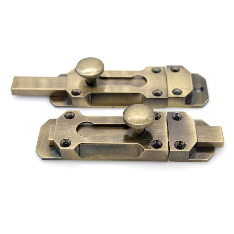 LXZ 2 PCs Barrel Bolt Latch with Brass Finish - Slide Door Lock 4.3" x 1.3" (L x W, 8.2cm x 3.2cm) with Screws - Image 1
